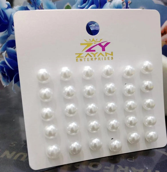 Ball Design Resin-Polish Pearl Tops — 30Pc White Alloy Earrings