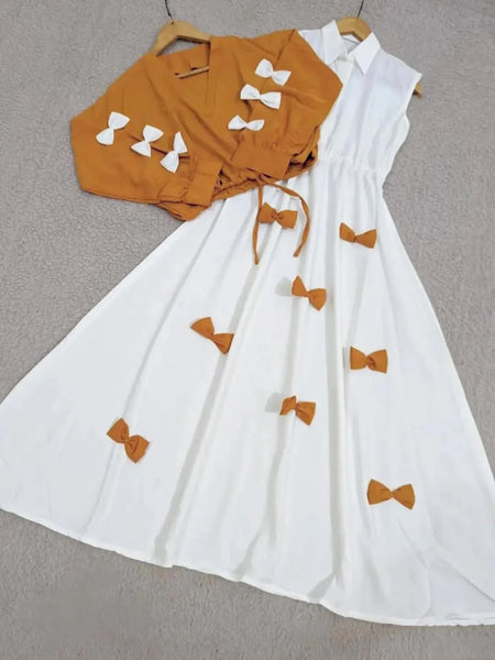 Elegant Mustard Georgette 2 Piece Maxi & Jacket Set for Women