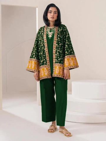 Elegant Green Cotton Embroidered Gown Suit for Women