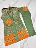 Elegant Green Cotton Embroidered Gown Suit for Women