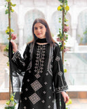 Elegant Black Cotton Sequins Embroidered 3 Piece Suit for Women
