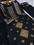 Elegant Black Cotton Sequins Embroidered 3 Piece Suit for Women