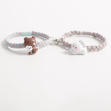 Cartoon Hug Bear Magnetic Couple Bracelets - 2-Pc Adjustable Set