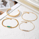 Gold-Plated Green Crystal Charm Bracelet Set - 4-Piece Adjustable