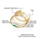 Gold-Plated Green Crystal Charm Bracelet Set - 4-Piece Adjustable