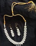 Off-White Pearl Necklace & Earrings Set — 3-Piece Alloy Jewelry