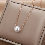 Golden Pearl Pendant Necklace — Elegant Alloy Jewelry, 1 Pc