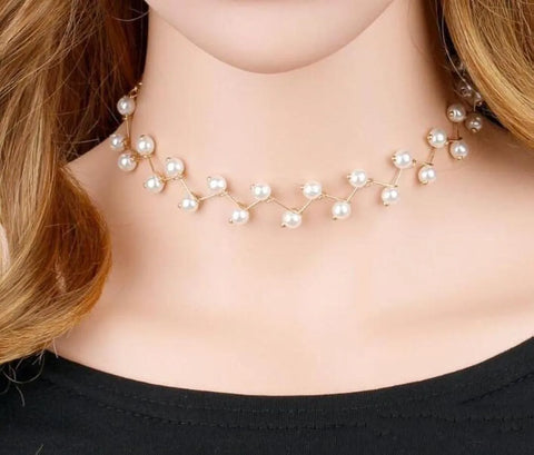 Golden Pearl Choker Necklace with Earrings — Elegant Bridal Set