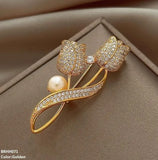 Golden Floral Brooch - Elegant Alloy Flower Pin for Sarees & Coats