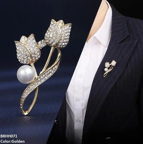 Golden Floral Brooch - Elegant Alloy Flower Pin for Sarees & Coats