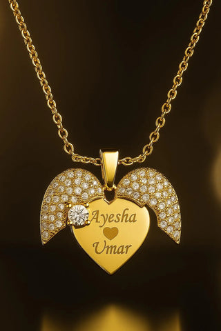 Open Heart Personalized Name Necklace — Gold Alloy Engraved Pendant