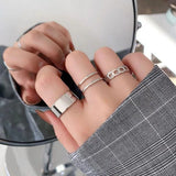 Adjustable Silver Alloy Ring Set — 3-Piece Stackable Rings for Women