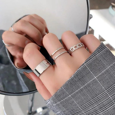 Adjustable Silver Alloy Ring Set — 3-Piece Stackable Rings for Women