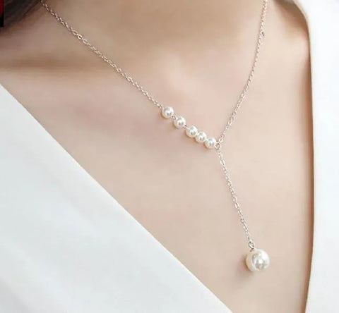 Elegant Multicolor Pearl Y Necklace – Delicate Alloy Pendant