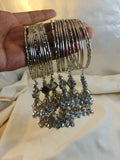 24-Pc Charms Hanging Kara Bangle Set — Silver Nagina