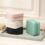 Compact Leather Jewelry Organizer Box with Zipper — Travel Case