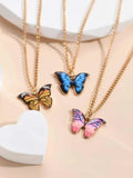 Stunning Butterfly 3-Pc Adjustable Necklace Set - Gold, Blue & Pink