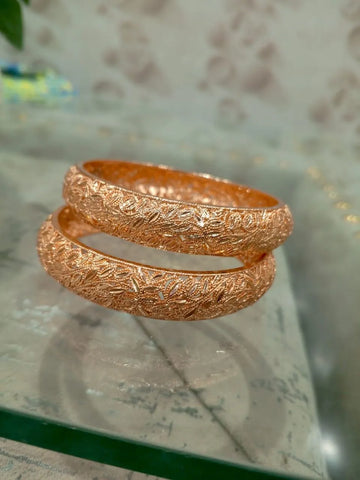2 Pc Gold-Plated Kara Bangle Set — Elegant Traditional & Modern Bracelets