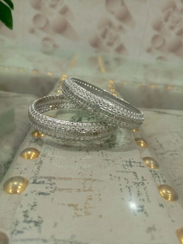 2-Piece Silver-Plated Kara Bangles — Elegant Women's Bracelet Set