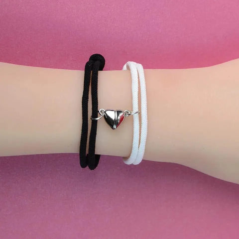 Magnetic Braided Couple Bracelet — Unisex Black & Pink (Free Size)