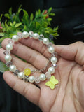 Beaded Crystal & Pearl Charm Bracelets — Butterfly & Heart Set