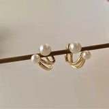 2-in-1 Pearl Korean Earrings — Silver & Gold Alloy Set
