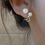 2-in-1 Pearl Korean Earrings — Silver & Gold Alloy Set
