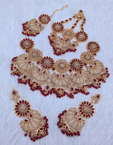 4-Piece Bridal Red Zircon Jewellery Set - Elegant Unique Design