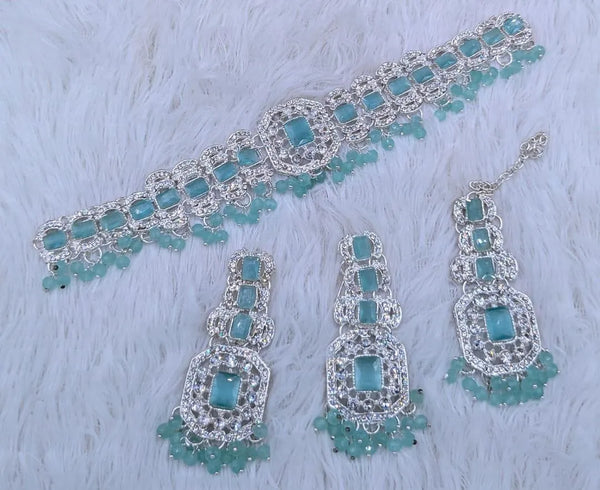 Modern Blue Zircon 3-Piece Choker Set - Elegant Neck Jewelry