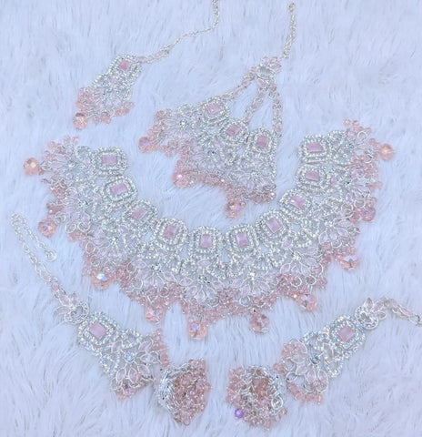 Pink Pearl Flower Necklace Set — 5-Piece Artificial Jewelry Set