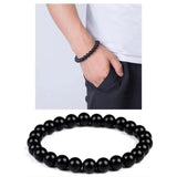 Handmade Black Glass Bead Bracelet for Men — Elegant Beaded Wristwear