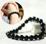Handmade Black Glass Bead Bracelet for Men — Elegant Beaded Wristwear