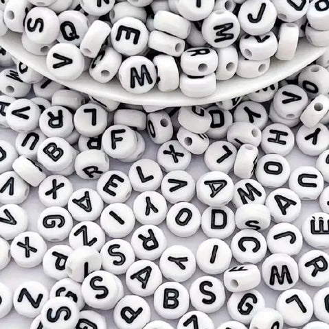 White Alphabet Letter Beads Kit — 7mm DIY Name Bracelet Beads (25 Pc)