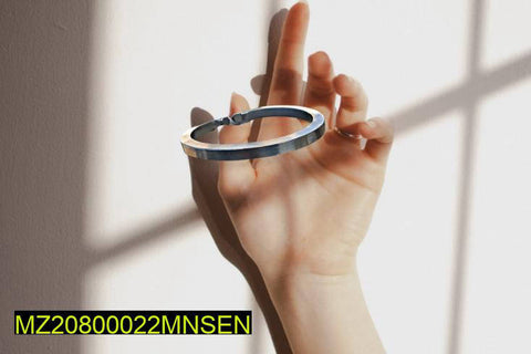 Silver Stainless Steel Heavy Flat Kara Bracelet - Bold Men's Cuff