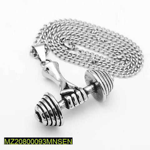 Stainless Steel Dumbbell Pendant - Men's Fitness Necklace