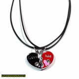 Stainless Steel Couple Heart Pendant Necklace Set — Red & Black