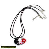 Stainless Steel Couple Heart Pendant Necklace Set — Red & Black