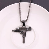 Men's Silver-Plated Gun Pendant Necklace - Gothic Alloy Charm