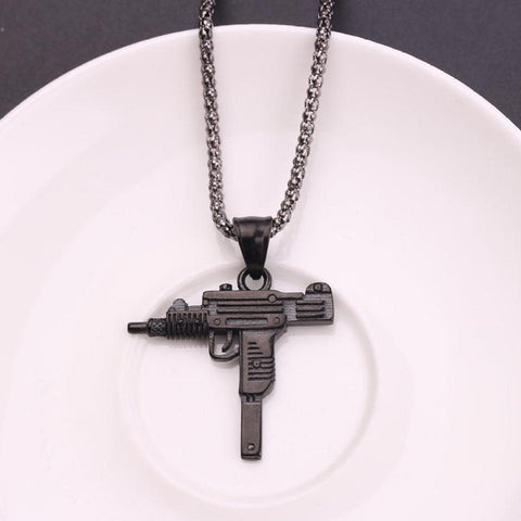 Men's Silver-Plated Gun Pendant Necklace - Gothic Alloy Charm