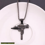 Men's Silver-Plated Gun Pendant Necklace - Gothic Alloy Charm