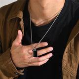 Stainless Steel Black Square Pendant Necklace for Men