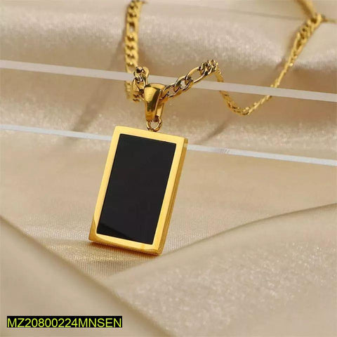 Golden Stainless Steel Black Square Stone Pendant for Men