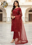 Elegant Maroon Cotton Embroidered 3 Piece Women's Suit