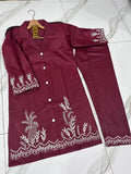 Elegant Maroon Cotton Chikankari Embroidered 2 Piece Set for Women