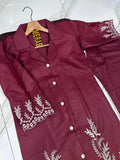 Elegant Maroon Cotton Chikankari Embroidered 2 Piece Set for Women
