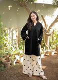 Elegant Black Cotton Embroidered 2-Piece Women's Outfit