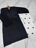 Elegant Black Cotton Embroidered 2-Piece Women's Outfit
