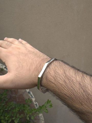 Silver-Plated Hexagonal Kara Bangle — Unisex Free Size Bracelet