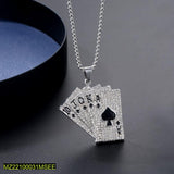 Silver Playing Card Poker Tag Pendant - Stainless Steel Charm