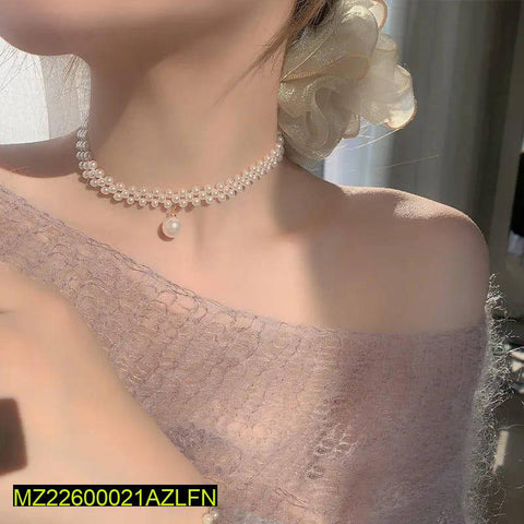 Golden Imitation Pearl Choker with Rhinestones — Elegant Adjustable 30cm